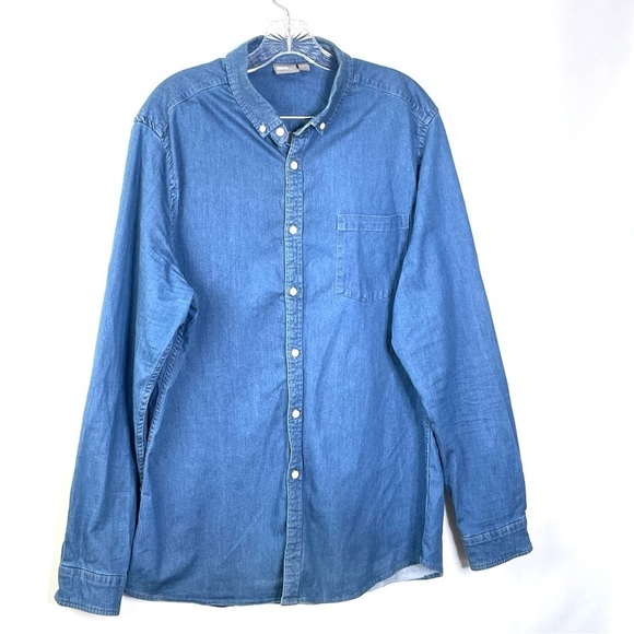 Asos Men's Chambray Denim Causal Button Down Collared Shirt Sz XXL - Picture 2 of 7